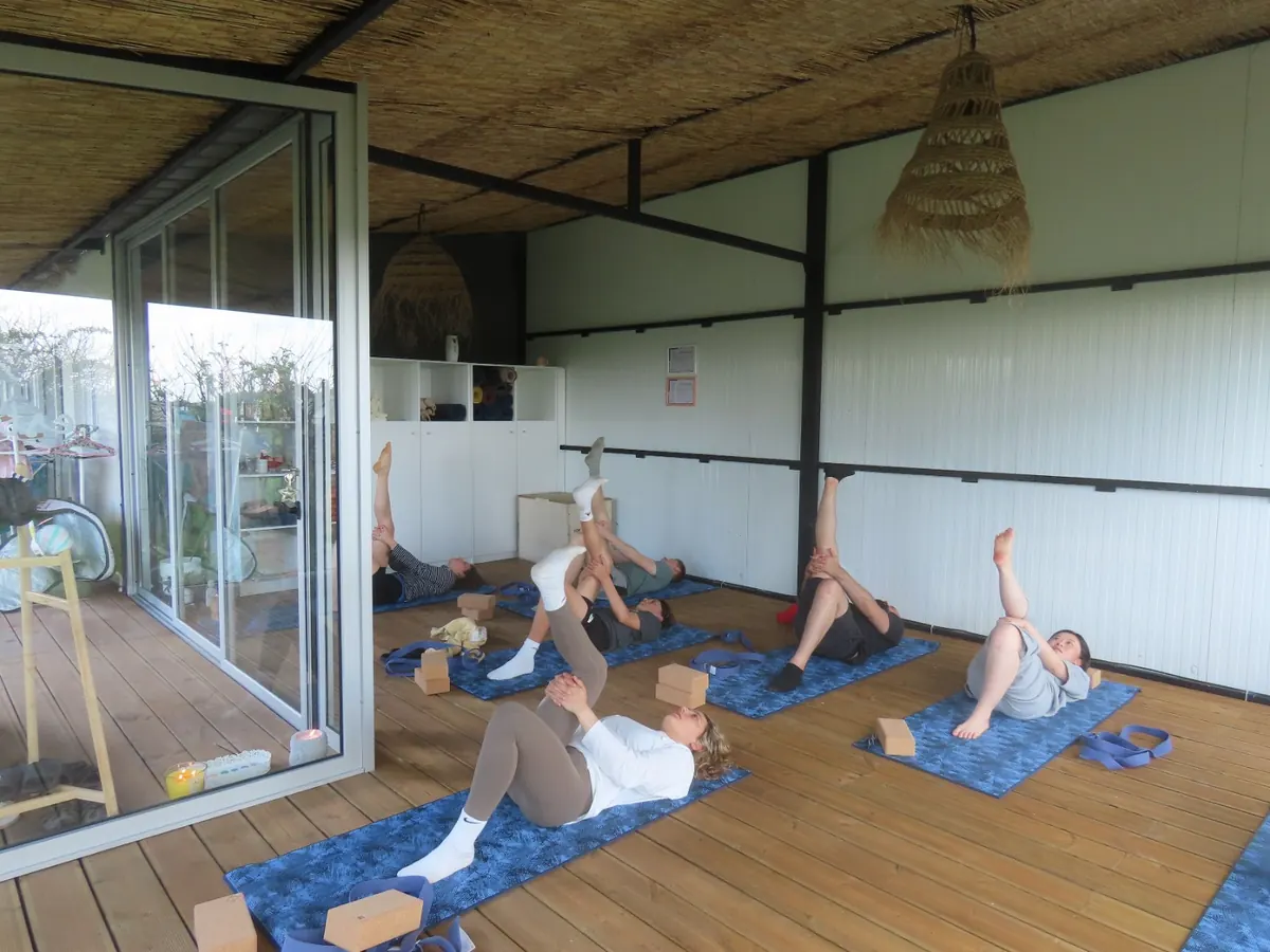 Yoga class at retreat property near Porto